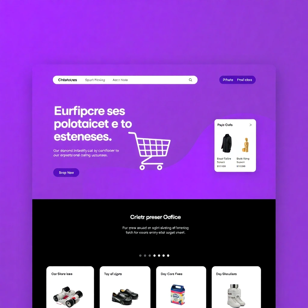 modern e-commerce website design with purple gradient, shopping cart interface, product showcase